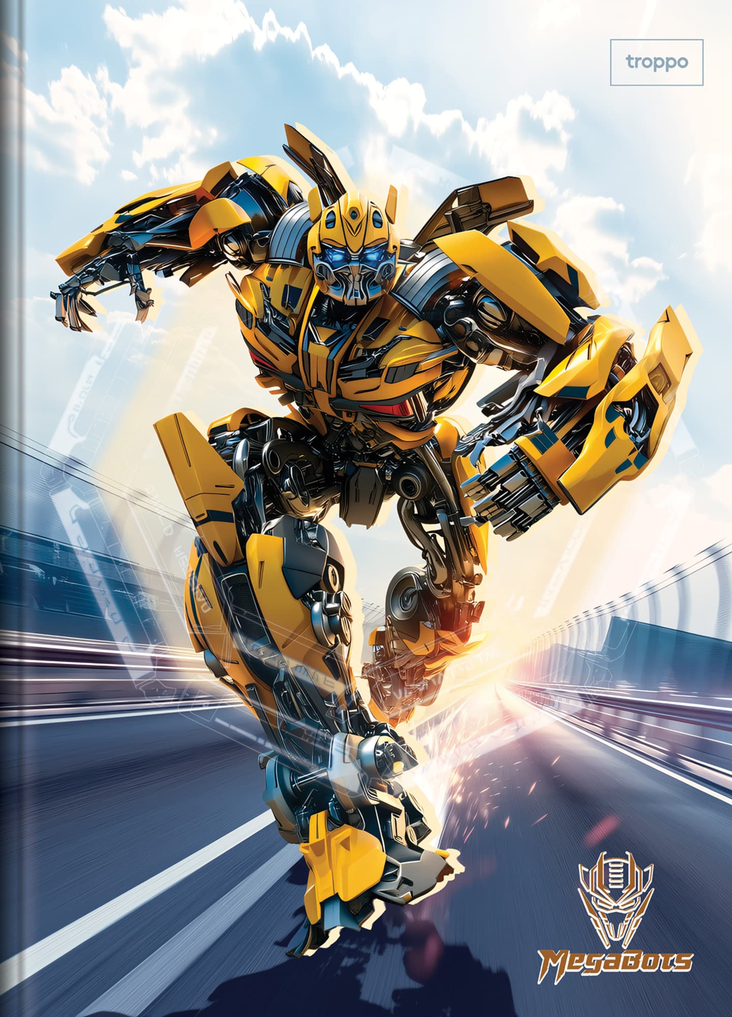 Caderno brochura Troppo com capa da coleção MegaBots