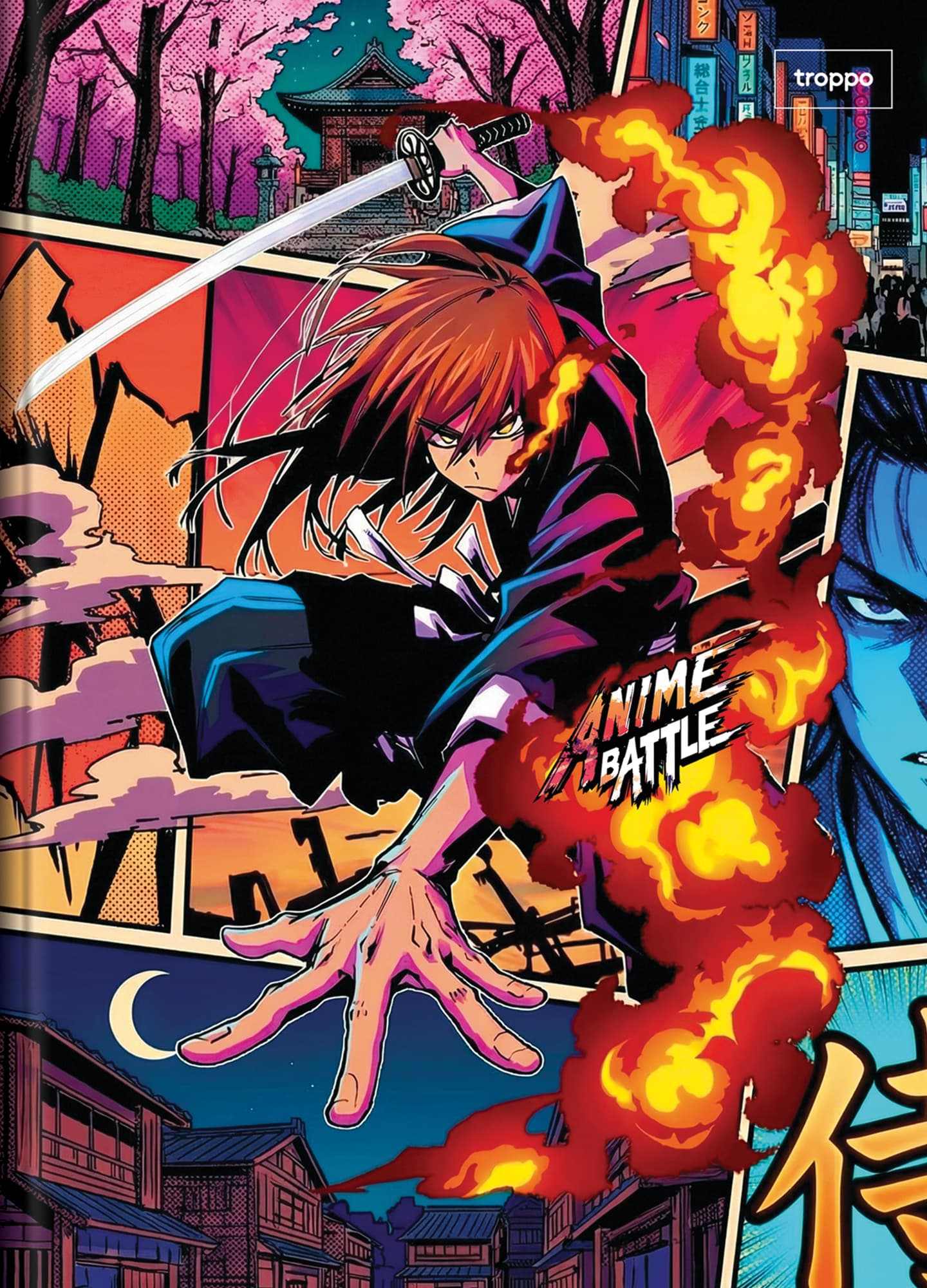 Caderno Brochura Capa Dura Universitário Caligrafia Anime Battle