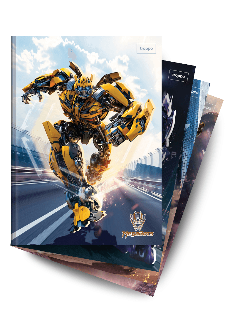 Caderno Brochura Capa Dura Universitário Caligrafia Megabots