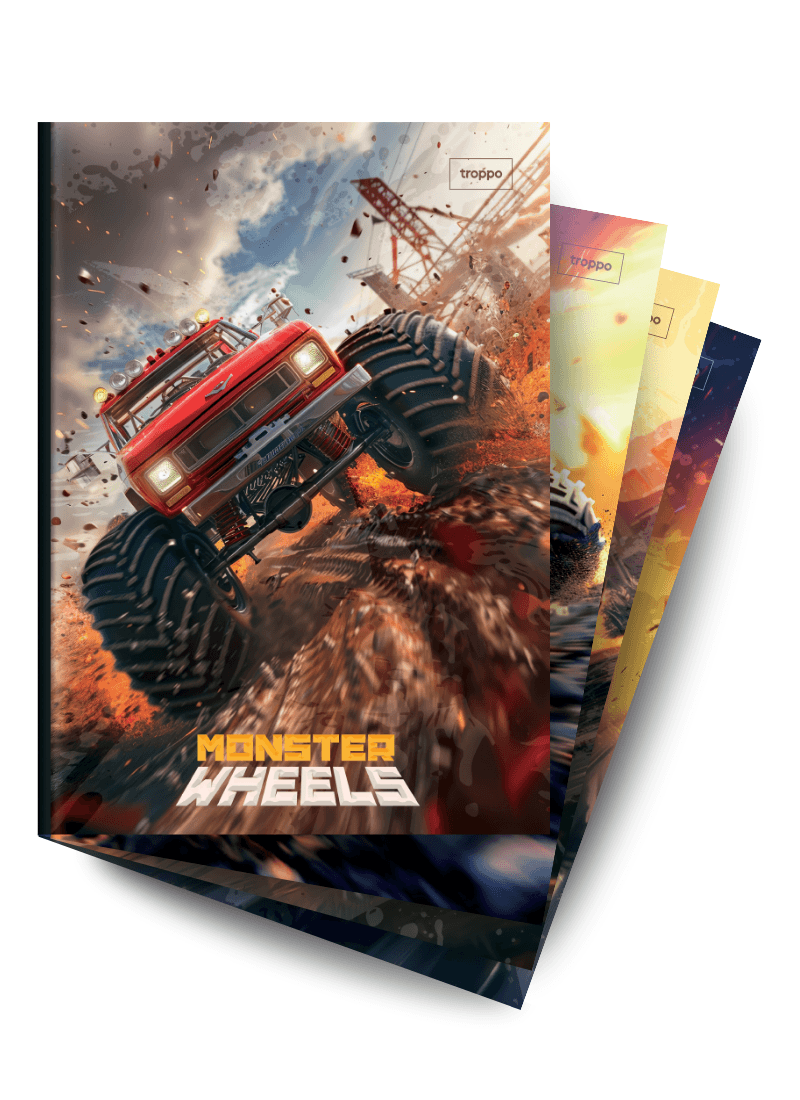 Caderno Brochura Capa Dura 1/4 Monster Wheels