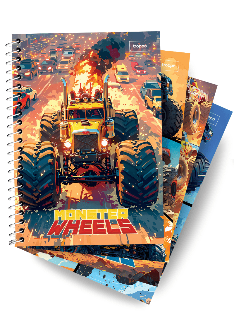 Caderno Capa Dura 1/4 Monster Wheels