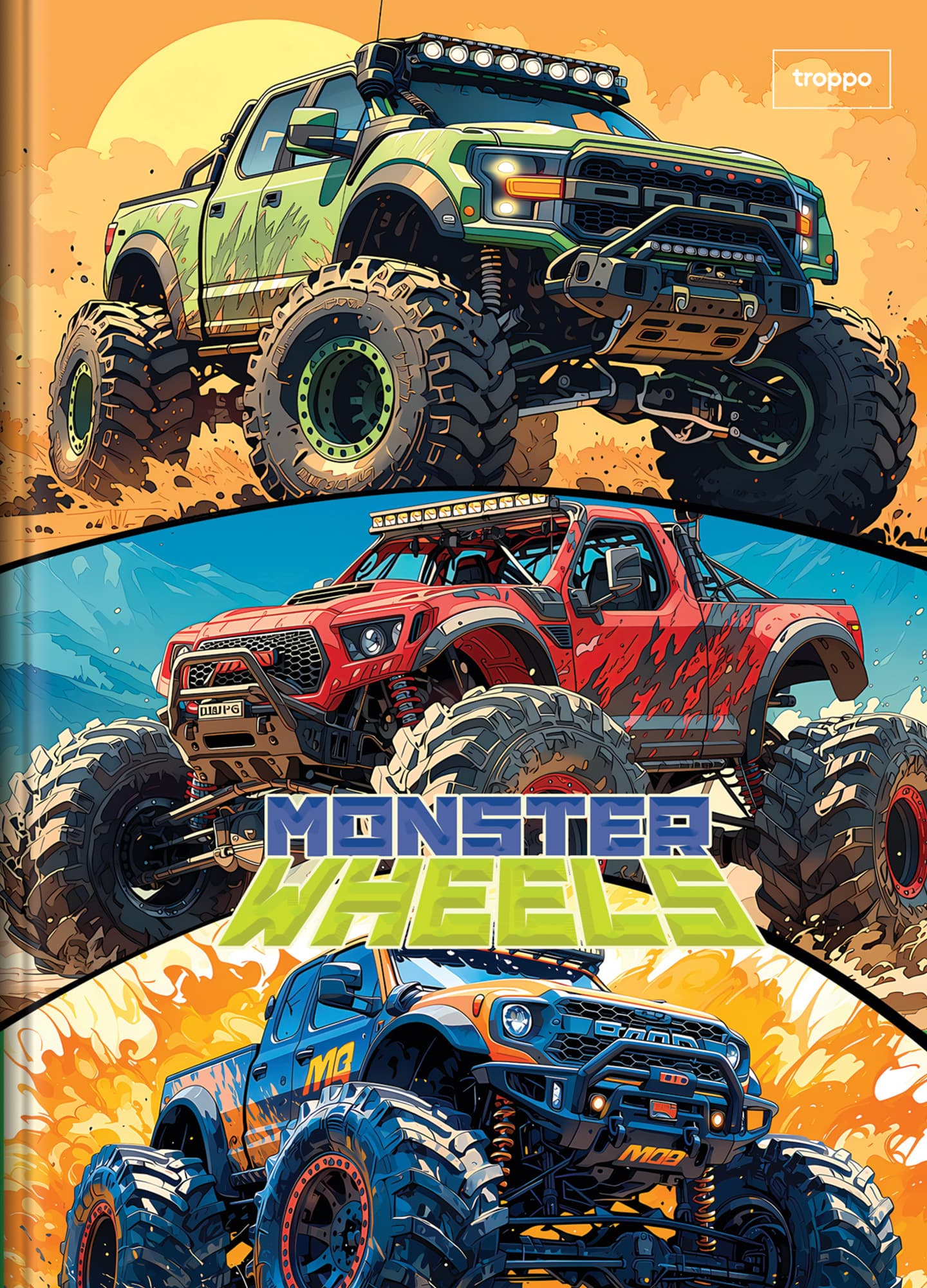 Caderno Brochura Capa Dura Universitário Caligrafia Monster Wheels