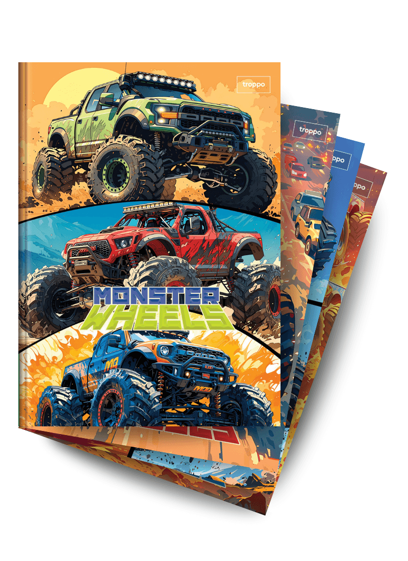 Caderno Brochura Capa Dura Universitário Caligrafia Monster Wheels